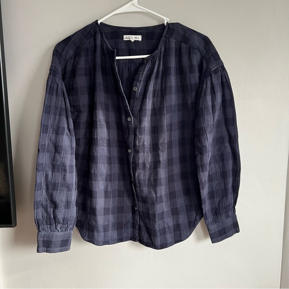 Alex Mill Navy Checkered Blouse